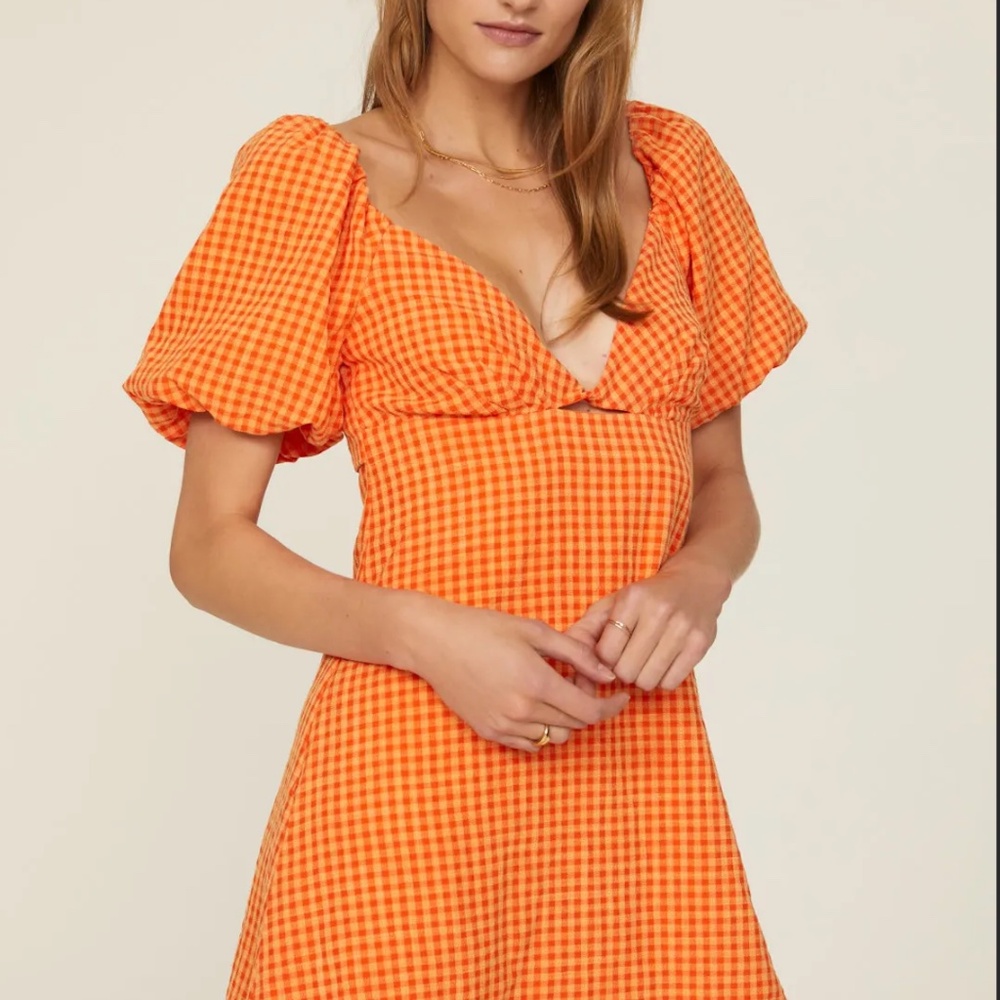 Louna Orange Gingham Mini Dress Womens Size Small Tie Back RTR 15767902 - Picture 2 of 5